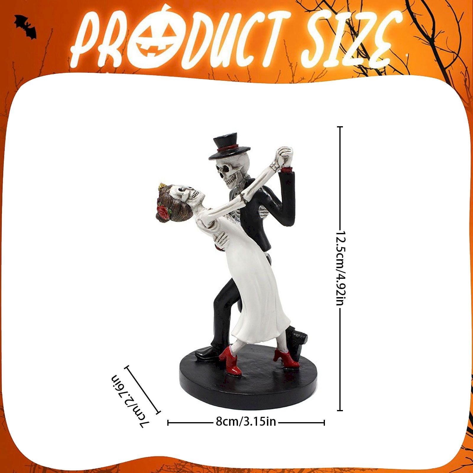 Skeleton Bride and Groom Figurines, Gothic Wedding Couple Statue for Halloween Decorations, Black, One Size, Resin