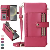 ShieldFlex Wallet Case for iPhone 15 Pro RFID Blocking 5-Card Holder Soft PU Leather Magnetic Snap Crossbody Shoulder Strap Zipper Pocket Phone Case,Red