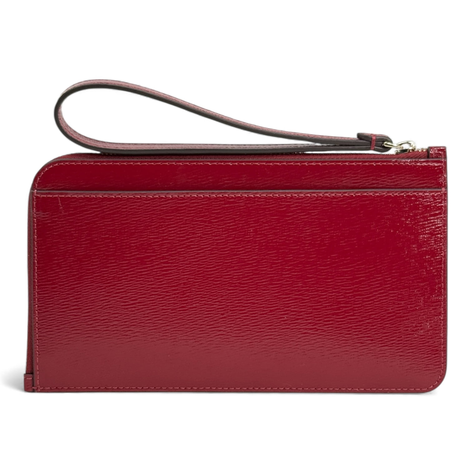 Kate Spade New York Women's Lucy Textured Patent Leather Medium L-Zip Wristlet (Red Jam)