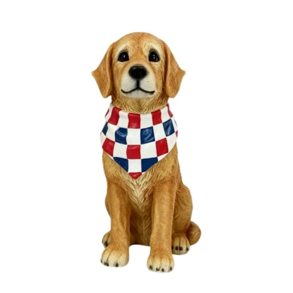 Orangide Patriotic Dog Statue for 4th of July Decor, Checkered Bandana Figurine, Indoor Outdoor Yard Ornament, Independence Day Home Gift