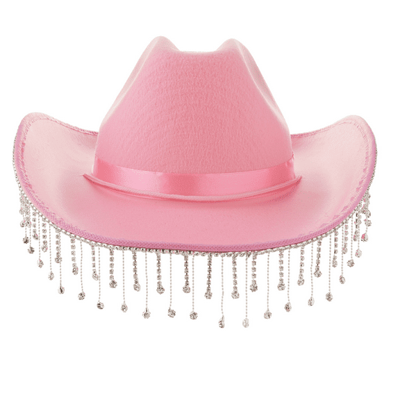 Rhinestone Fringed Cowboy Hat, Pink, Halloween Accessory for Adults, One Size Fit, by Way to Celebrate