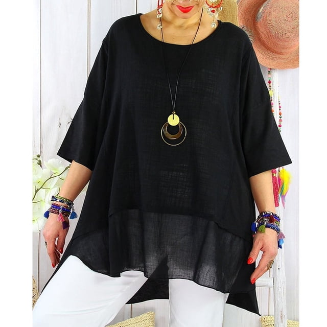 Sentmoon Tunique Blouse pour Femmes Col Rond Manches Courtes Hauts Mignons Décontractés Basiques Grande Taille Vêtements pour Femmes 2025 Soldes Aujourd'hui Prime
