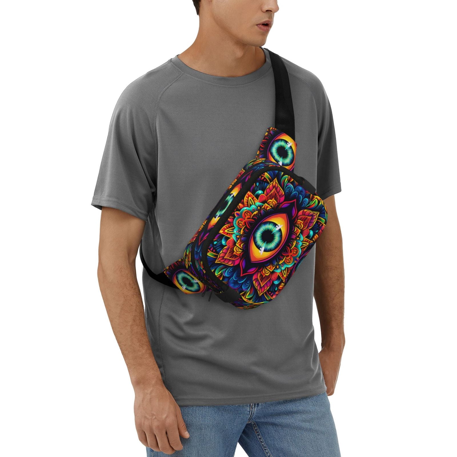 Kdxio Vibrant Psychedelic Eye Crossbody Double Layer Waist Bag Belt Bag for Unisex Fanny Pack Fashion Waist Packs for Hiking Running Shopping Traveling