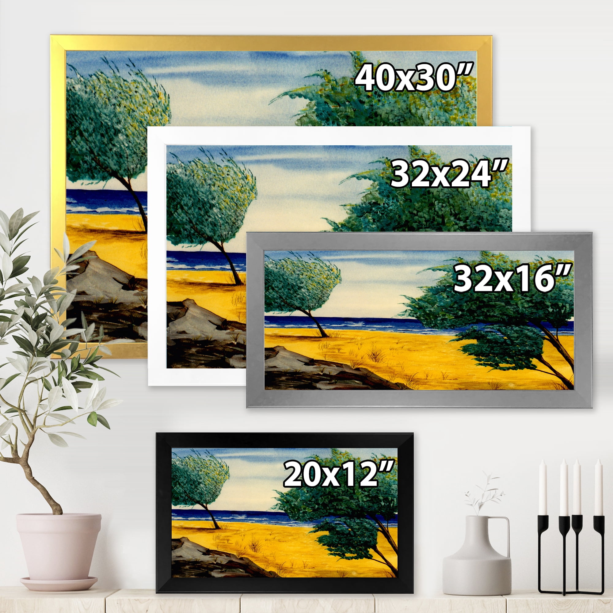 Designart 'Blue Beach By The Coastline' Nautical & Coastal Framed Art Print