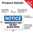 thumbnail image 2 of Emergency Exit Do Not Block Door OSHA Notice Aluminum Sign 24 Inch x 18 Inch - 5 Pack, 2 of 8
