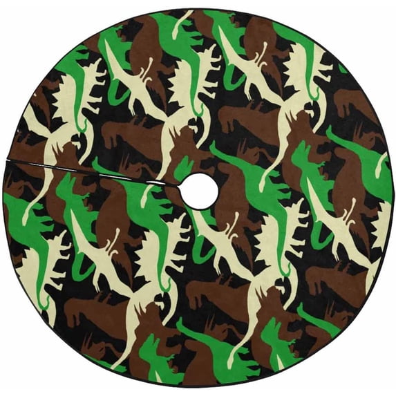 FMSHPON Camouflage Dinosaur Xmas Christmas Tree Skirt Stand Mat for Holiday Party Decoration Indoor Outdoor 36 inches