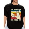 thumbnail image 1 of Camiseta informal de cuello redondo para mujer, 100 % algodón, largo regular, con estampado "Best Bunny Mom Ever", para primavera/verano, ideal para amantes de las mascotas | Top con estampado vibrant, 1 of 6