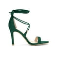 thumbnail image 3 of BLISSFUL STEP Chaussures pour Femmes Sandales à Talon Aiguille Haut à Bride Cheville à Nouer Bout Ouvert en Faux Suède Vert 9, 3 of 8