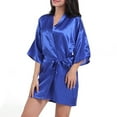 thumbnail image 2 of BRGZLK Women's Lace-Trim Silk Robes Bride Bridesmaid Kimono Satin Bathrobe V Neck Sleepwear with 3/4 Sleeve Womens Satin Nightgown Sexy Lingerie Sleepwear Blue XXL, 2 of 4