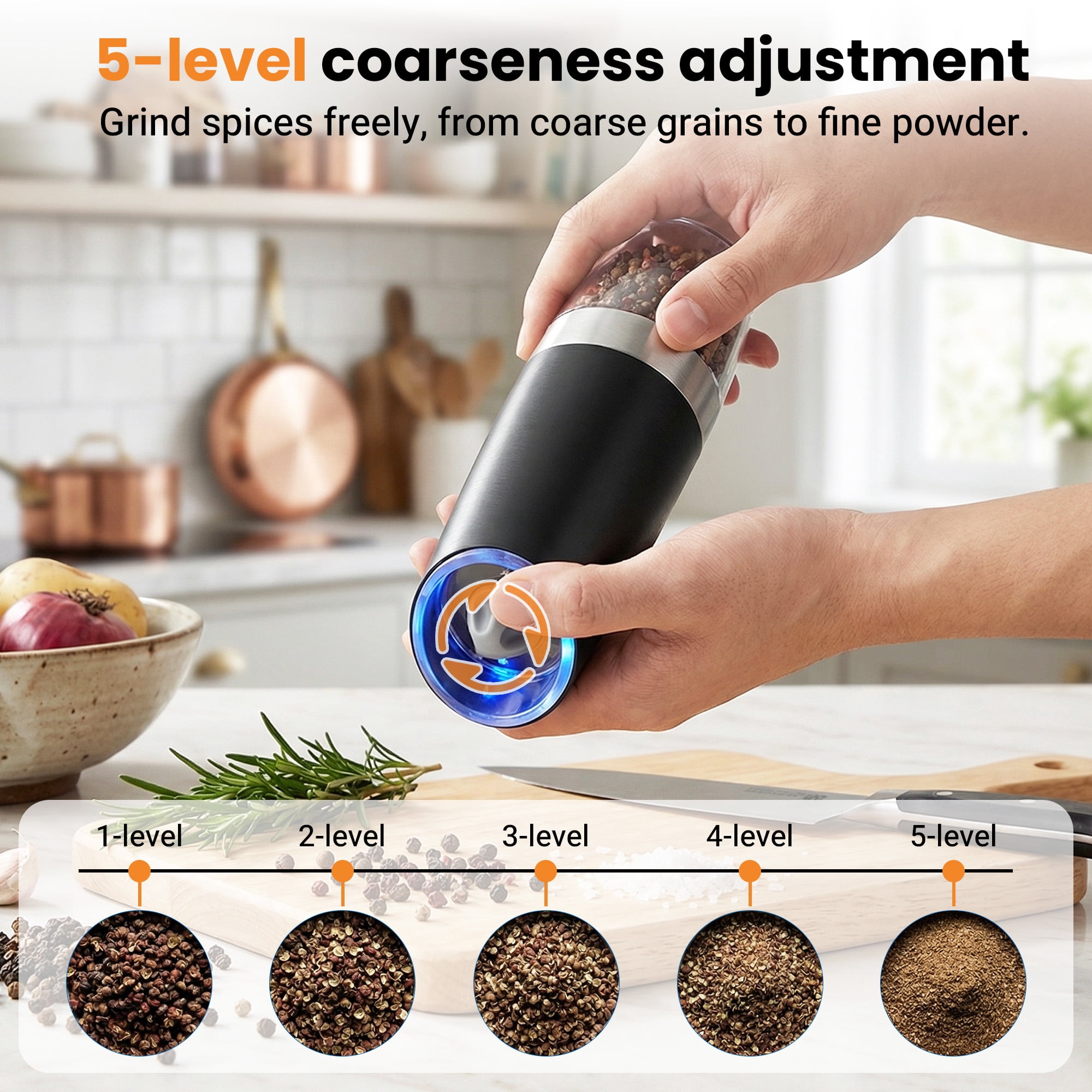 DAYBETTER Salt and Pepper Grinder Set, USB Rechargeable Electric Salt and Pepper Grinder Set, Adjustable Coarseness Mill Grinders, for Kitchen, Dining & Camping