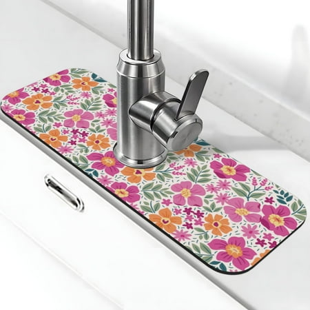 

Faucet Suction Pad Pool Rubber Pad 15in×5.5in Protective Pad For Kitchen Bathroom Countertop Sink Fantasy Floral Pattern Light