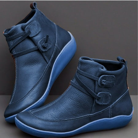 

Oalirro Womens Boots Women s Casual Flat Retro Lace-up Boots Side Zipper Round Toe Shoes Boots