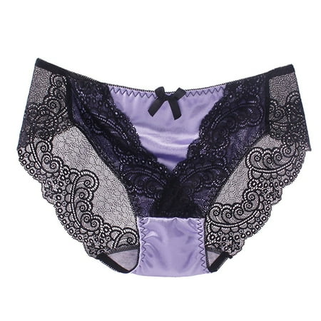 

DNDKILG Women s Low Rise See Through Panties Lace Soft Hipster Briefs Breathable Cheeky Underwear Purple M