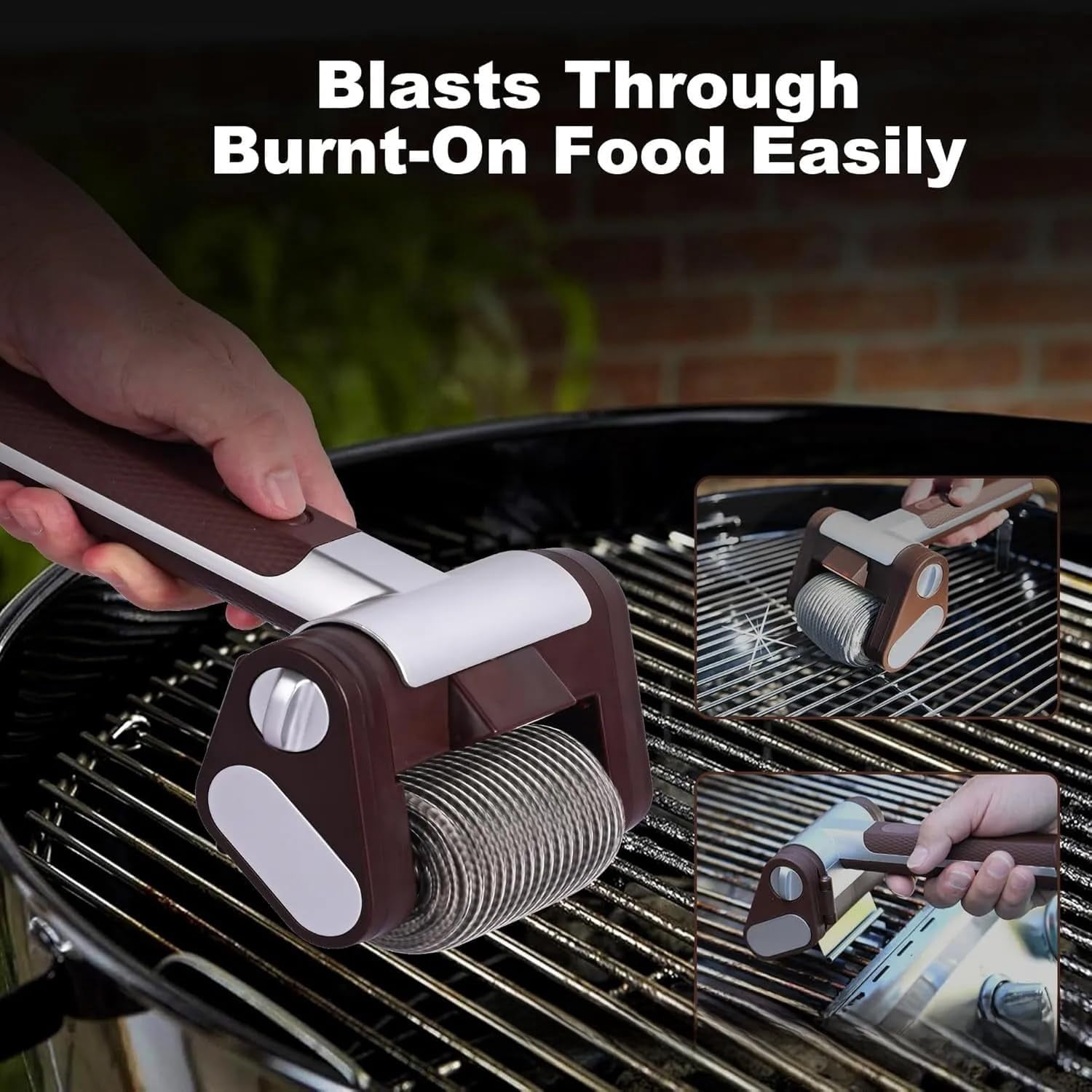 Stainless Steel 304 LED BBQ Roller Brush, Bristle-Free Grill Cleaner with LED Light, Rechargeable 4000mAh Battery