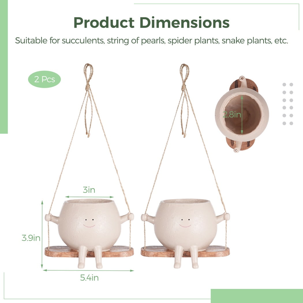 2 Pcs Swing Face Planter Pot Swing Flowers Pot Cute Hanging Swing Planter Resin Swing Plant Pot,Resin Hanging Head Succulent Pots for Home Garden Decor