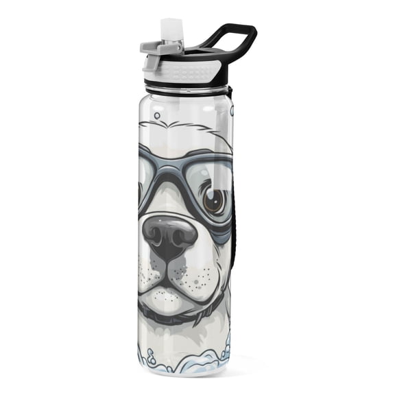 Qxltty Cartoon White Labrador Water Bottle 32 oz with Straw BPA Free Reusable Fitness Sport Bottle Perfect for Travel School Outdoors and Gym