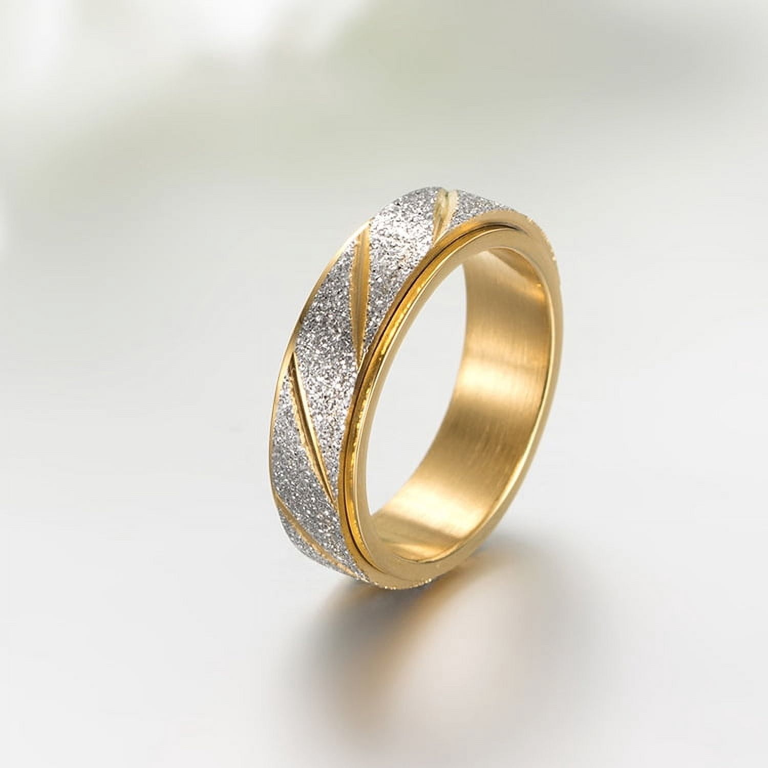 Anxiety Fidget Spinner Rings for Men Women Wave Pattern 14K Yellow Gold Spinning Rotatable Ring Punk Rock Anti Stress Jewelry