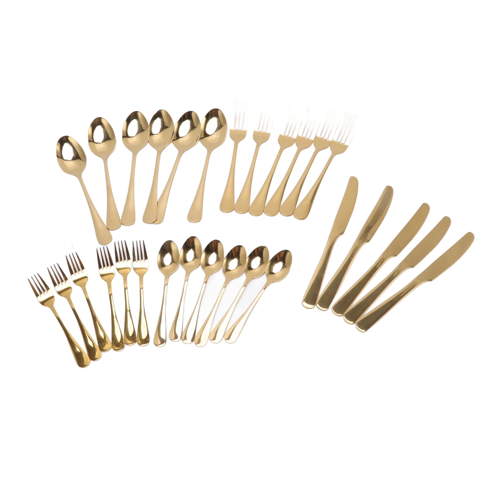 Stainless Steel Spoons And Forks Set, 30 Piece Dinnerware Set Shiny Appearance For Camping