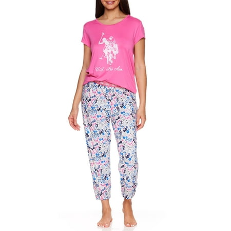 U.S. Polo Assn. Women's and Women's Plus Short Sleeve Top and Pajama Jogger Pant Set, 2pc.