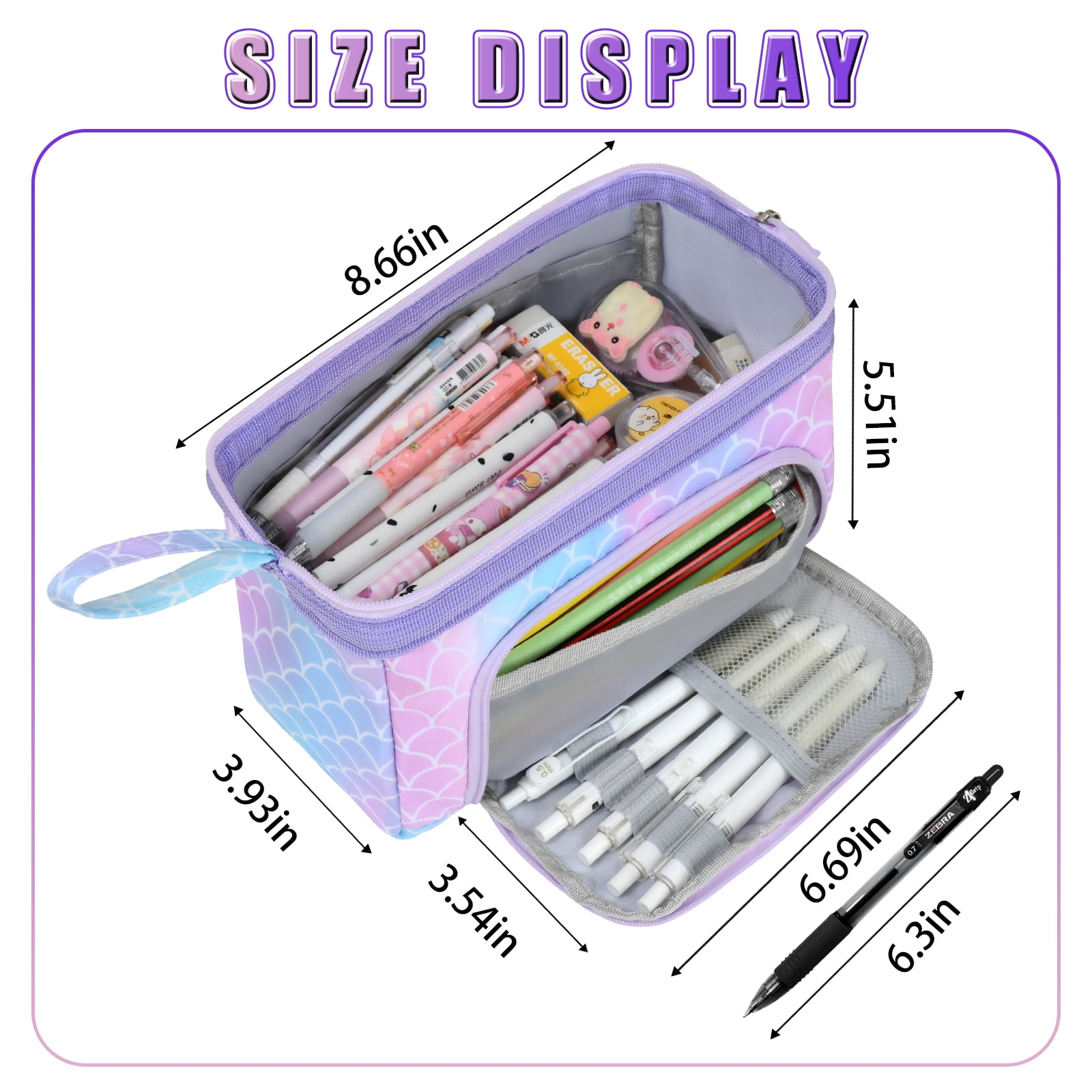 SCIONE Large Pencil Case Pouch for Girls, Cute Kids Pencil Box