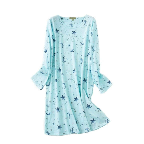Womens Pajamas Cotton Nightgown Sleepwear Long Sleeves Shirt Casual Print Sleepdress Pajamas for Women