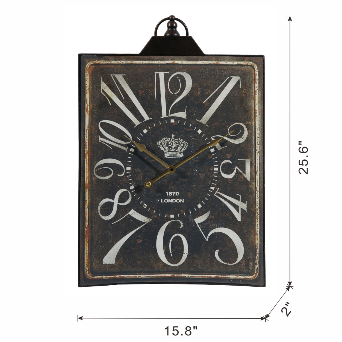 Large Vintage Black Rectangular Wall Clock White Numerals Home Decor Accent Clock