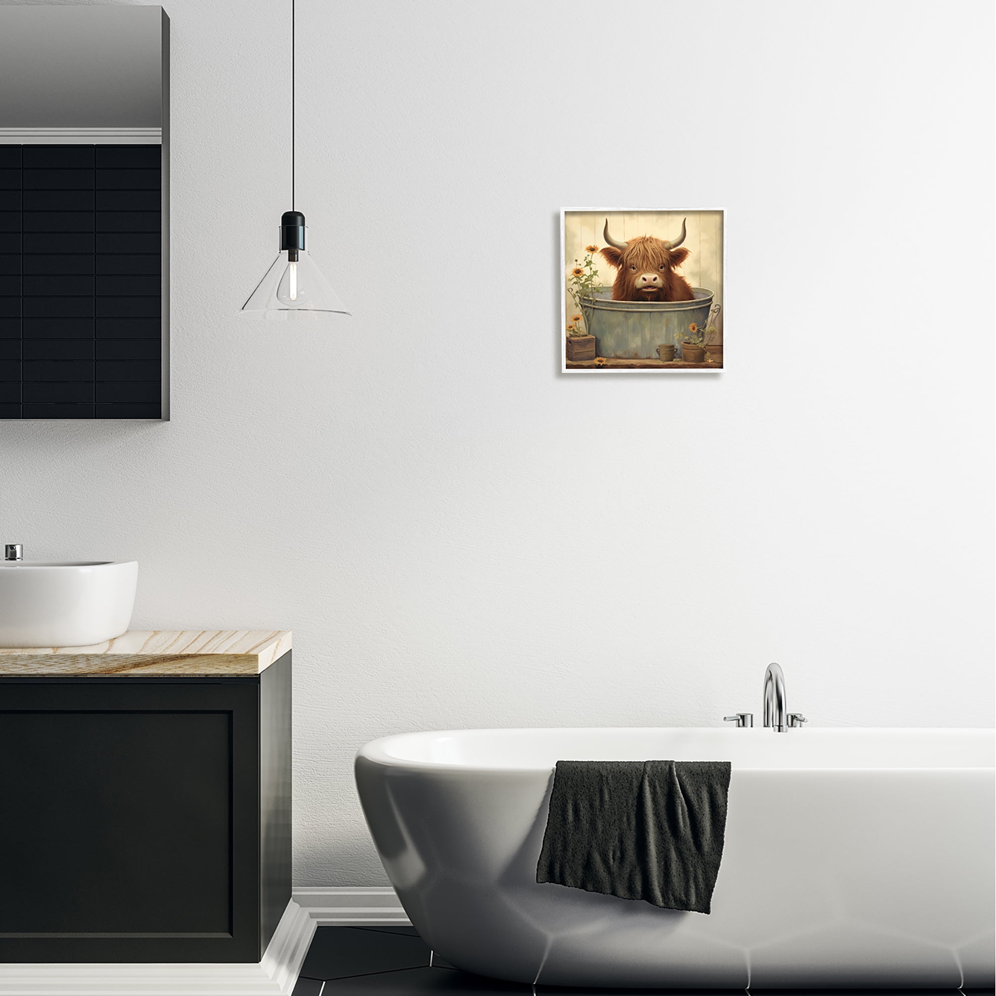 Stupell Industries Cattle in Vintage Bath Tin Animals & Insects Painting White Framed Art Print Wall Art, 12 x 12