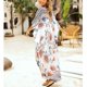 thumbnail image 4 of Vestido largo con manga de murciélago, cuello en V, medias mangas sueltas, dobladillo con abertura, patrón estampado, cubierta larga para playa de verano, 4 of 8