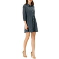 thumbnail image 5 of INSPIRE CHIC Women's Shirt Dress 3/4 Sleeve Button Down Mini Dresses Dark Blue L, 5 of 8