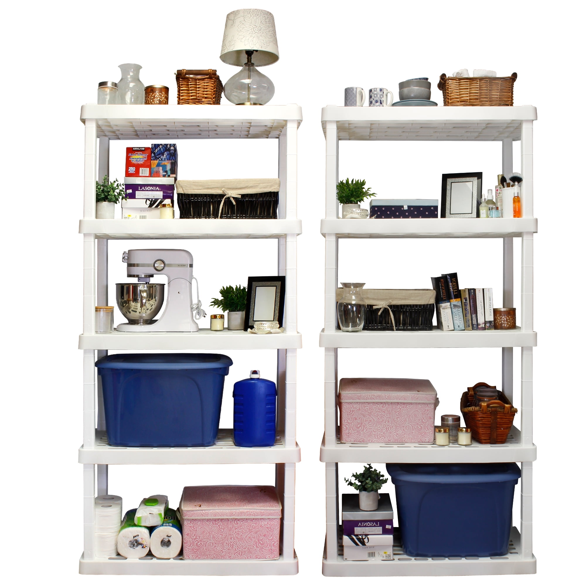 Hyper Tough Plastic Shelving Unit Storage Shelf 5-Tier White 75"H x 30"W x 14"D 500 lbs