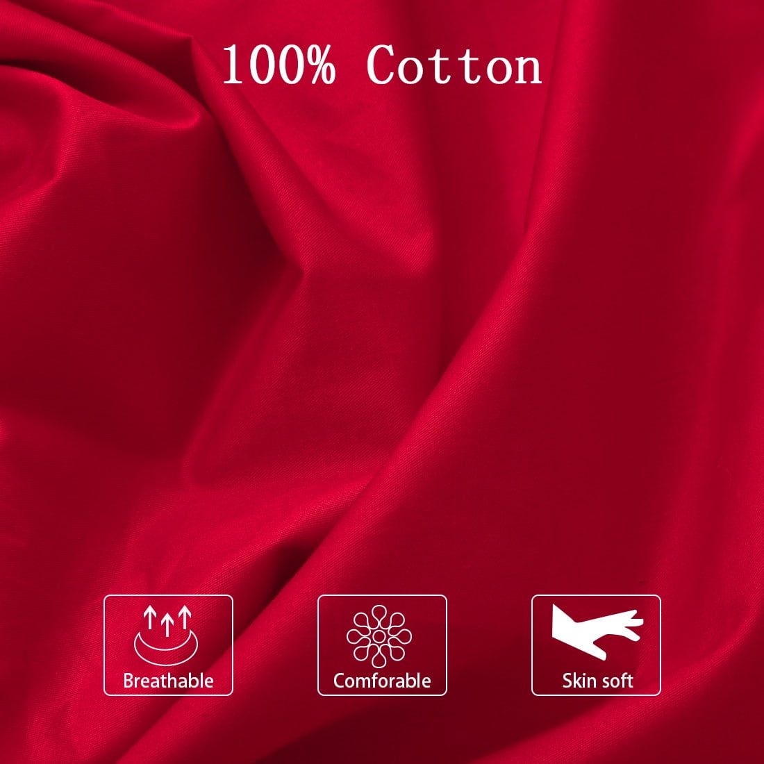 Unique Bargains 3 Pack 100% Cotton Body Pillow Cases Covers with Zipper Red 20" x 54"