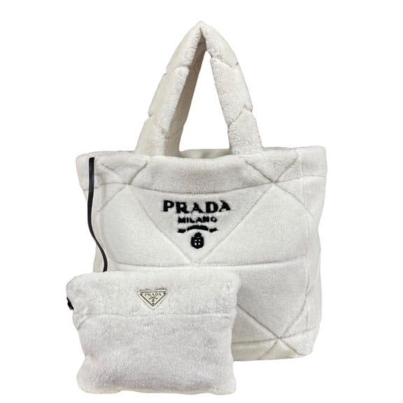 Pre-Owned Prada Quilted Shearling Tote Bag, Handbag, Mouton, 1BG427 White, Women's PRADA