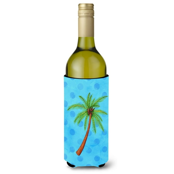 Carolines Treasures BB8166LITERK Palm Tree Blue Polkadot Wine Bottle Beverge Insulator Hugger  Wine Bottle multicolor