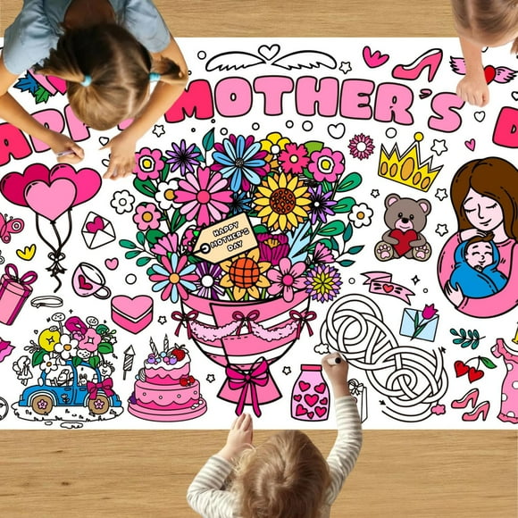 EGNMCR Mother's Day Graffiti Paper Poster Children's Festival Painting Flowers Love Background Decoration Disposable Waterproof Paper Tablecloth poster poster