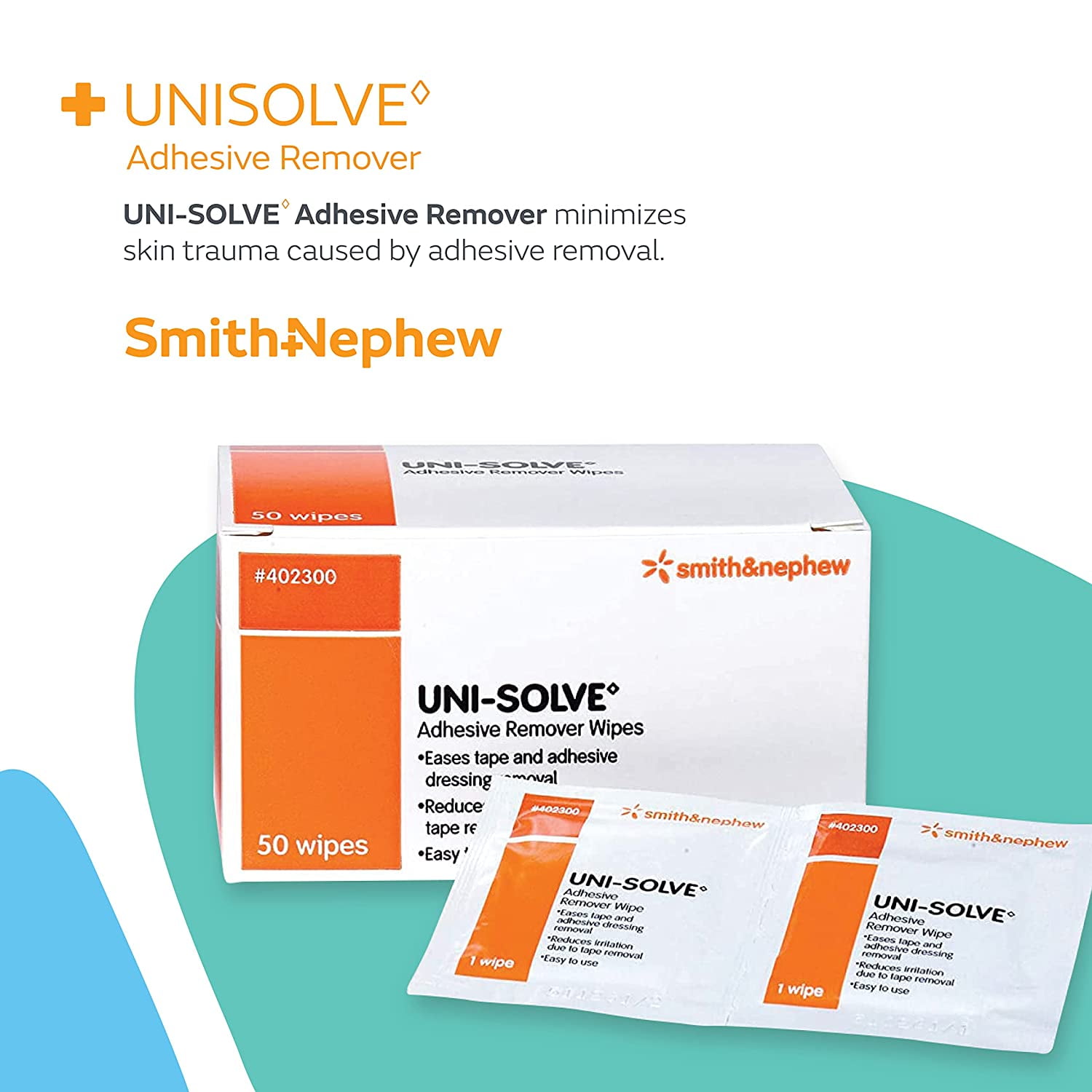 Uni-Solve Adhesive Remover Wipe, With Aloe, Preservative Free, Individual Packets, Box of 50, 3 Count