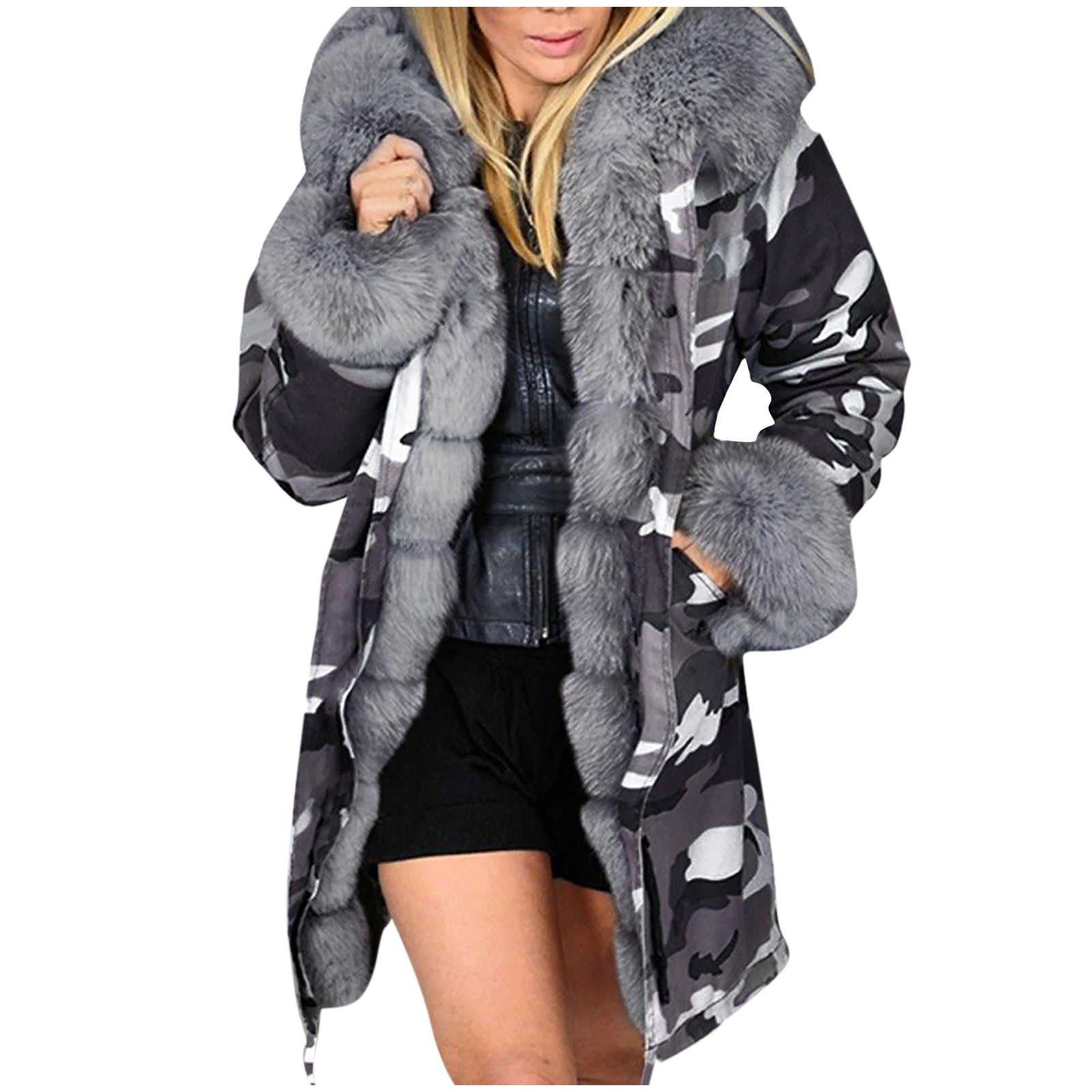 Fur sure hooded jacket Clearance