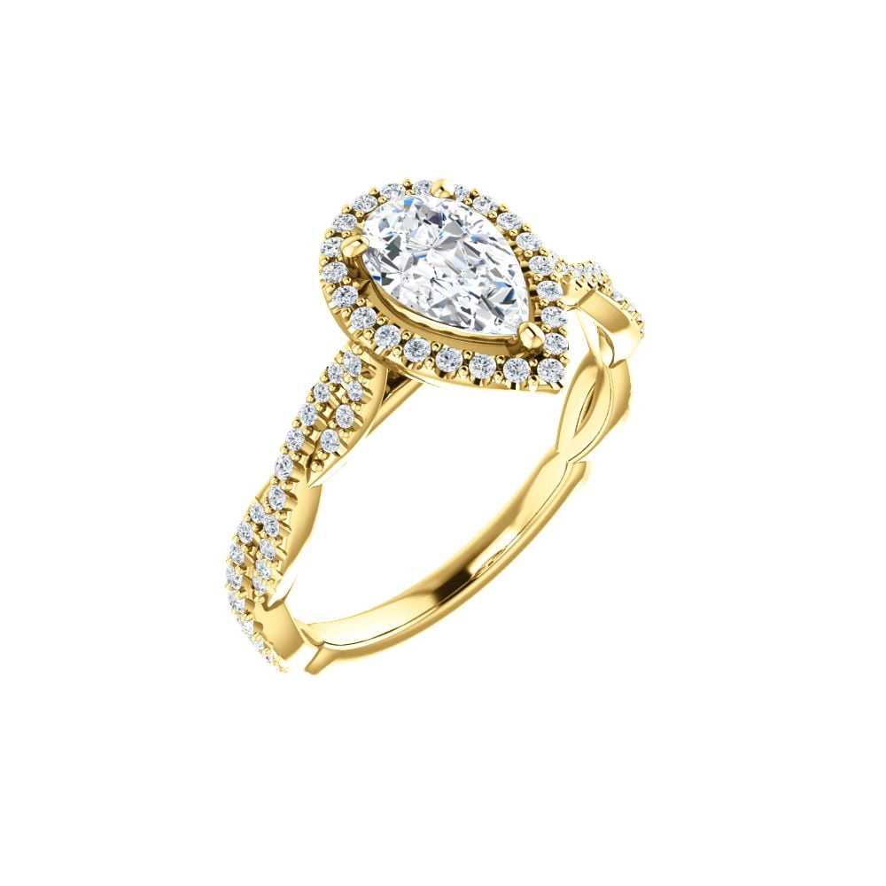 Diamond2Deal - 14K Yellow Gold 8x5 mm Pear Forever Moissanite & 1/4 Cttw Diamond Engagement Ring ...