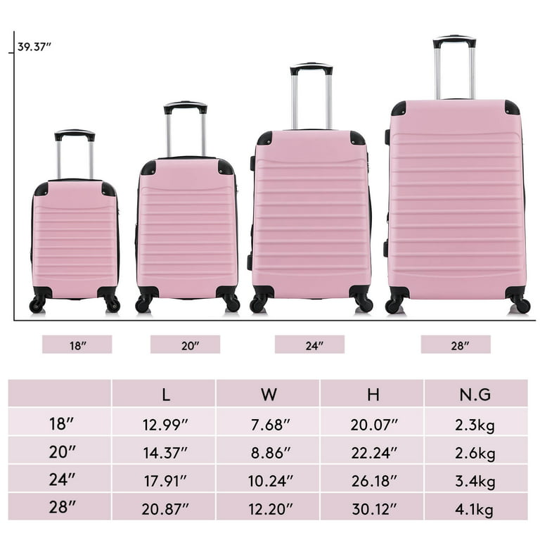 Fridtrip 4 Piece Luggage Sets Hard Shell Lightweight ABS Luggage Suitcase  with Durable Spinner Wheels 16 20 24 28 (Pink)