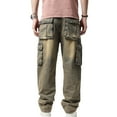 thumbnail image 2 of Ruiatoo Men's Jeans Denim Work Cargo Pants Outdoor Loose Hip Hop Big & Tall Jeans with Cargo Pockets(1908,Retro 32), 2 of 5