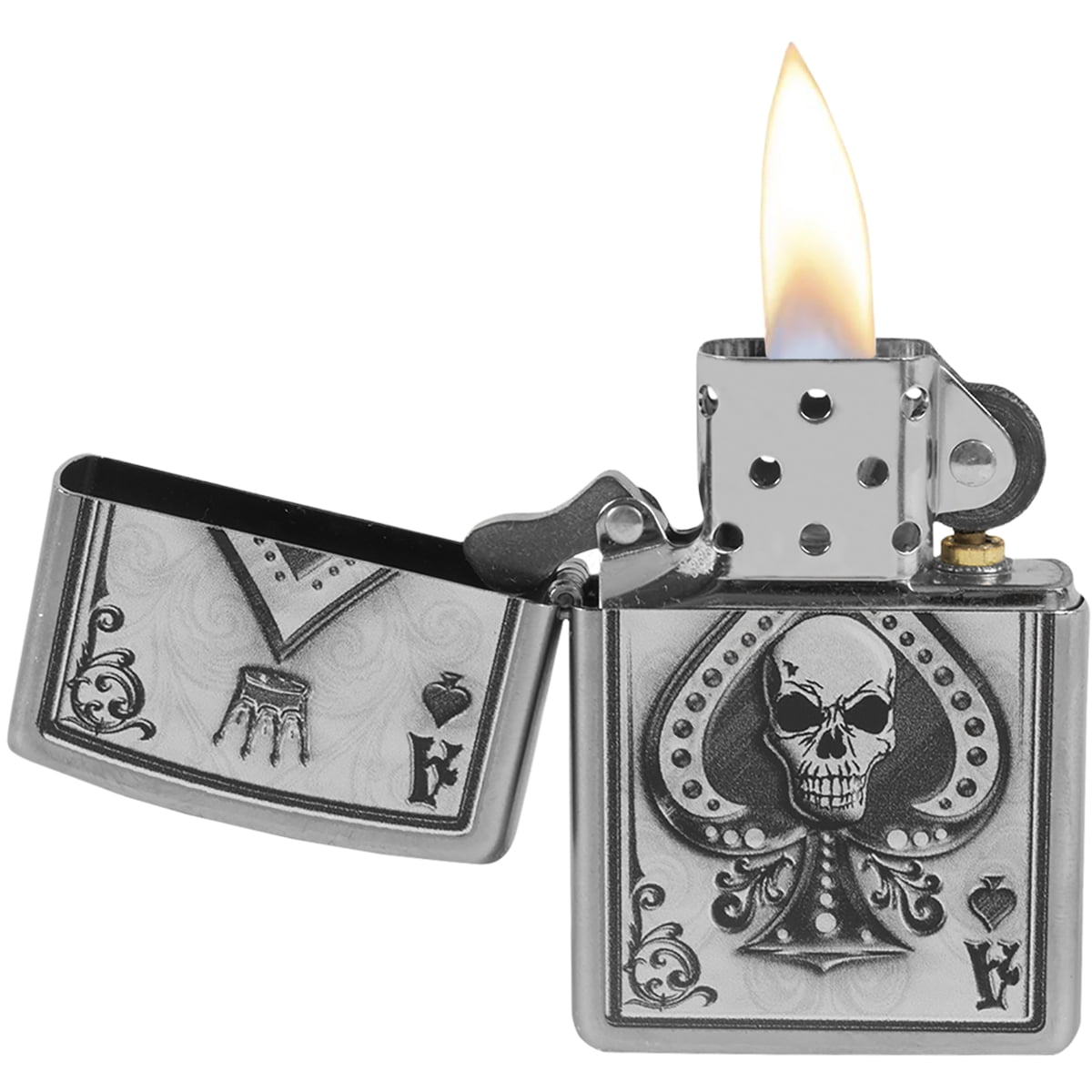 Zippo Ace Skull Satin Chrome Windproof Pocket Lighter