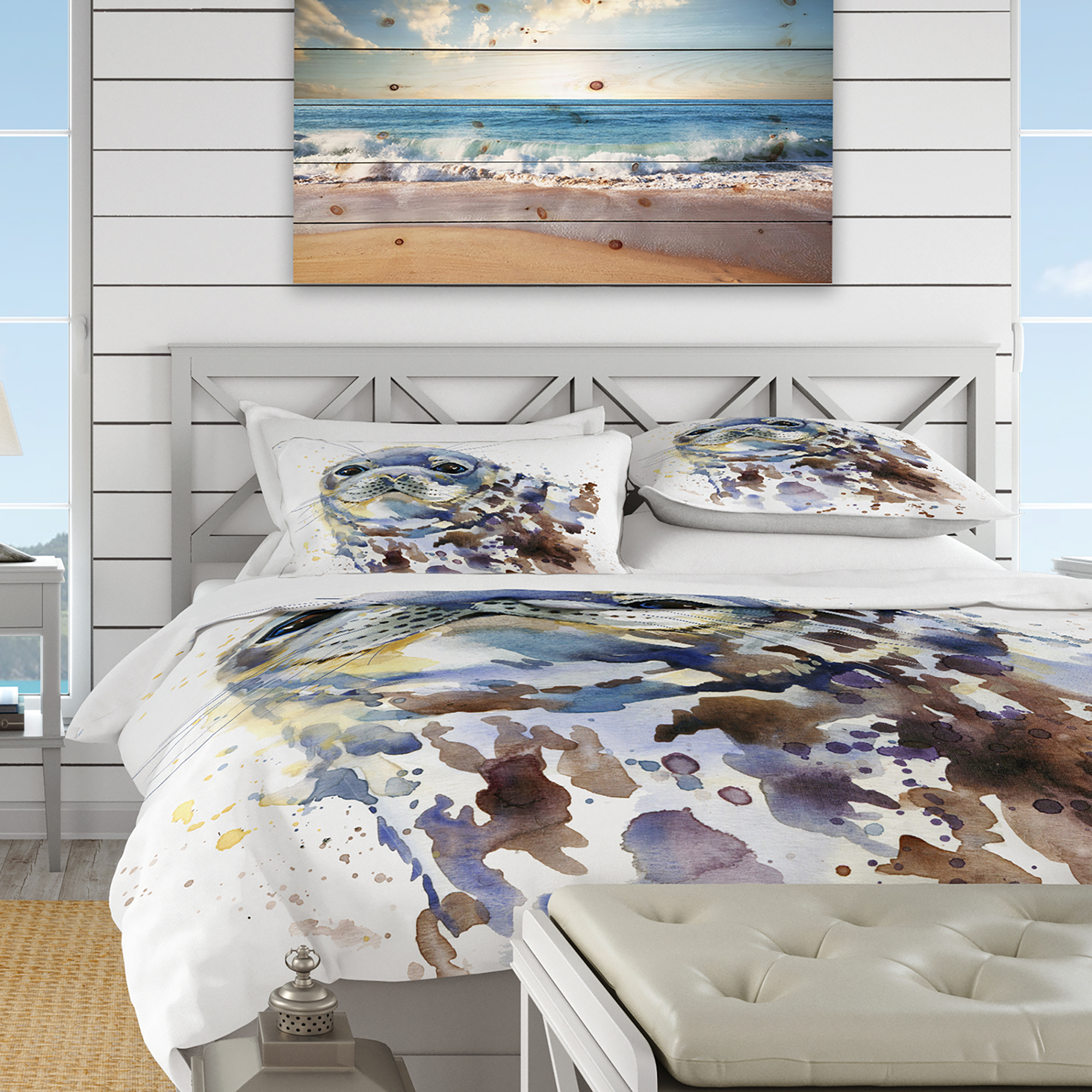 Designart 'Blue Marine Seal Watercolor' Nautical & Coastal Duvet Cover Set