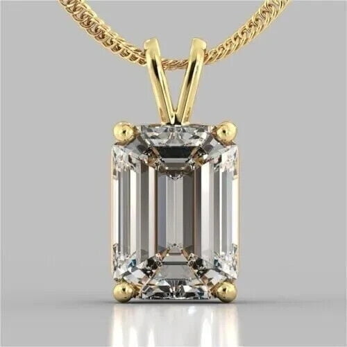 2Ct Lab Created Diamond Emerald Cut Women's Wedding Pendant 14k Yellow Gold Plated