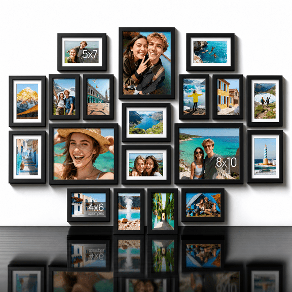 19 Pack Black Picture Frames Set, Multi Size Wall or Tabletop Display