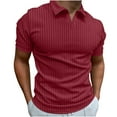 thumbnail image 2 of DDAPJ pyju Business Casual Polos for Men Short Sleeve Ribbed Knit Golf Shirt Loose Fit Lapel V Neck Tee Tops Rebajas del día Wine L, 2 of 8
