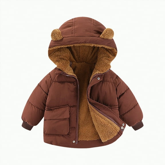 Hessimy Toddler Baby Winter Coat Boys Girls Winter Bear Ears Hooded Coat Jacket Thick Warm Outerwear Clothes Outfits for Kids cute winter coat Multi-Pocket Polar fleece lining (Coffee,1-2 Years)