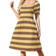 thumbnail image 1 of Vestido de manga corta con rayas amarillas y marrs vestido de cumpleaños para mujer vestido largo de noche para mujer bonito, 1 of 6