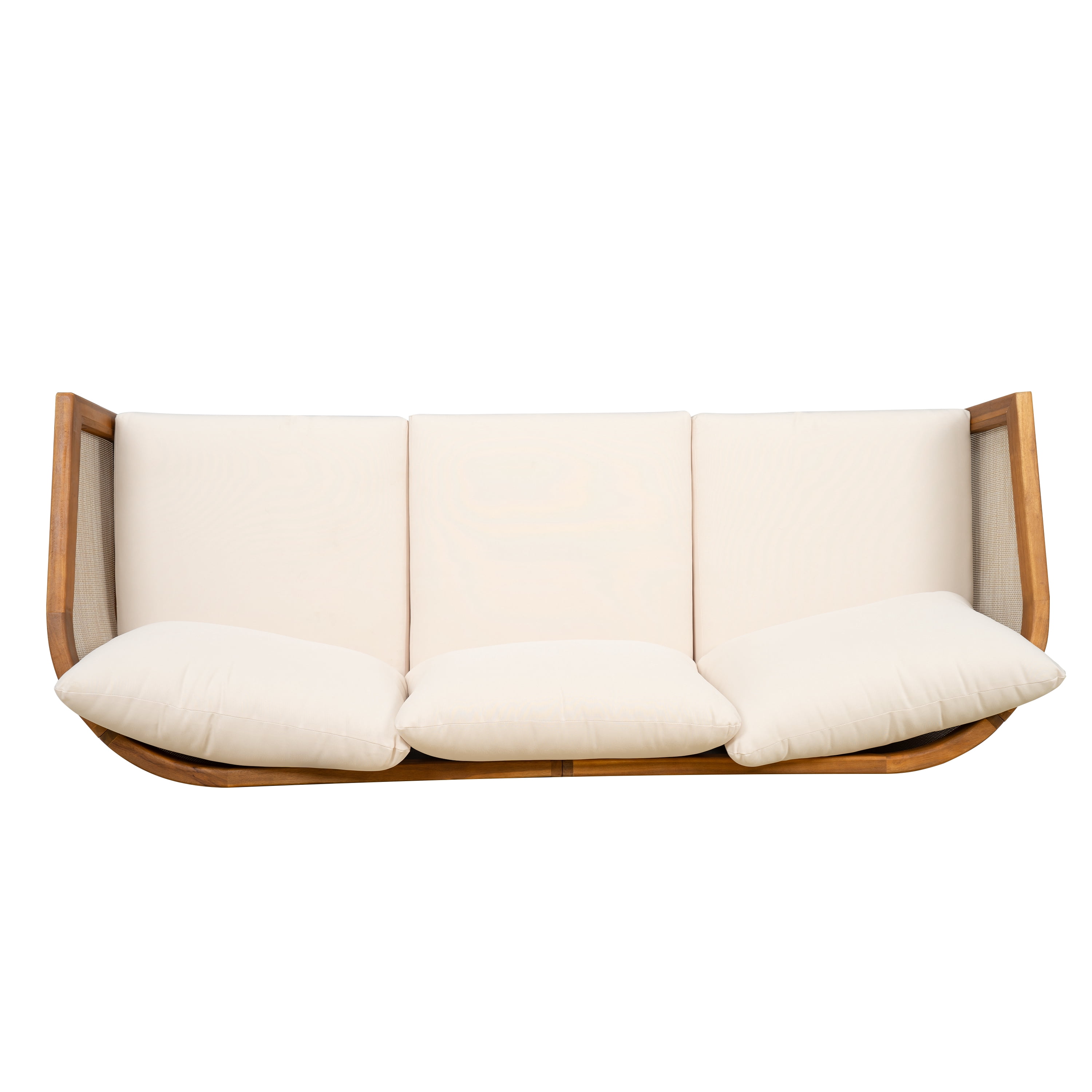 Euroco 3 Seater Outdoor Sofa Couch,Acacia Wood Patio Sofa Furniture with Cushions and Deep Seat for Garden Backyard Porch,Beige