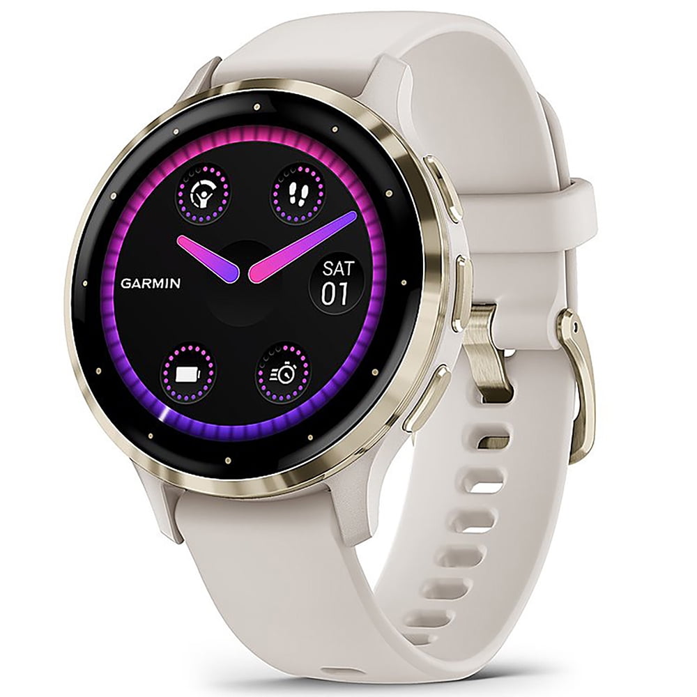 Garmin 010-02785-04 Venu 3S Health Fitness GPS Smartwatch Gold Steel Bezel with Ivory Case 41mm Bundle with Charging Dock, Silicone Dust Cover 3 Pack and USB Type C Charging and Sync Cable