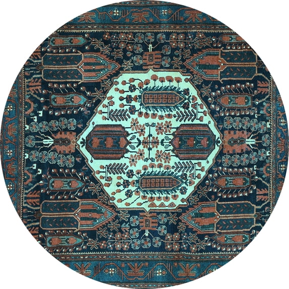 Ahgly Company Indoor Round Medallion Light Blue Traditional Area Rugs, 8' Round