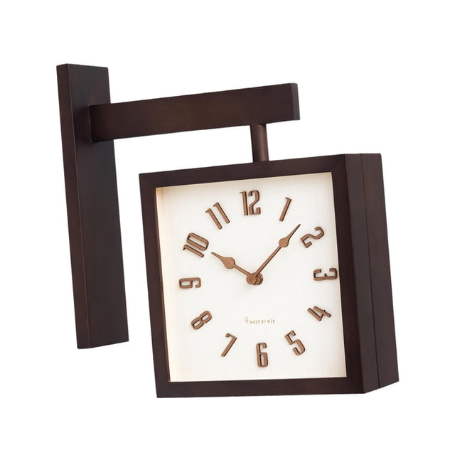 Reloj de Pared de Esquina, Reloj de Arte Decorativo, Fácil de Leer, Adorno, Reloj Creativo Y Moderno de Doble Cara para Dormitorio Y Comedor. marrón oscuro